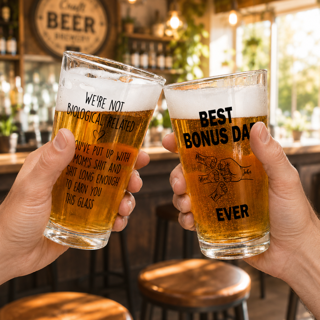 VPST15 Best Bonus Dad Ever Fist Bump - Personalized Beer Glass
