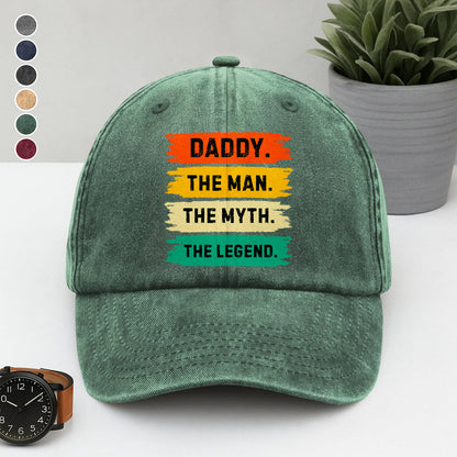 PST214 Dad The Man The Myth The Legend - Personalized Custom Wash Denim Cap