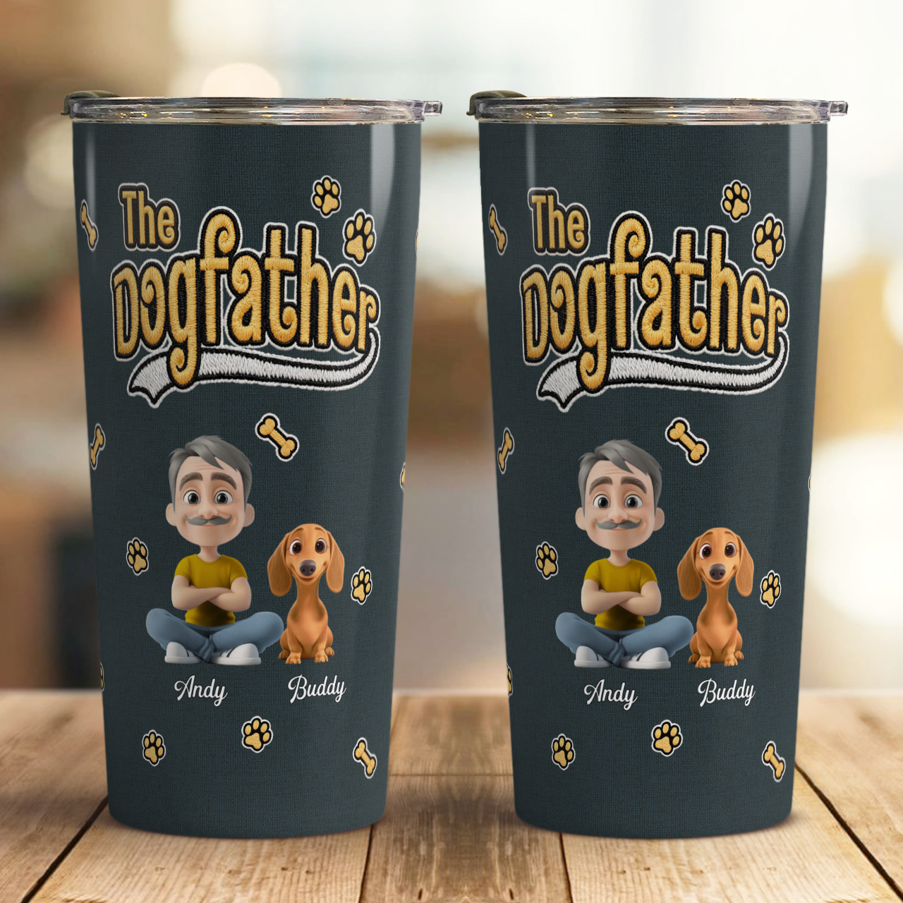 VPST34 The Dog Father Embroidery Effect - Personalized Custom Tumbler