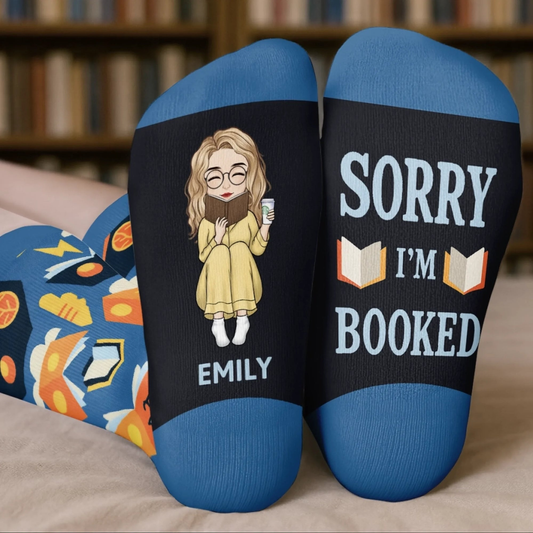 PSSO01 Sorry I'm Booker Book Lover Bookworms-Personalized Custom Crew Socks