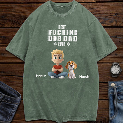 UPST54 Best Dog Dad Ever - Personalized Custom Washed T-shirt