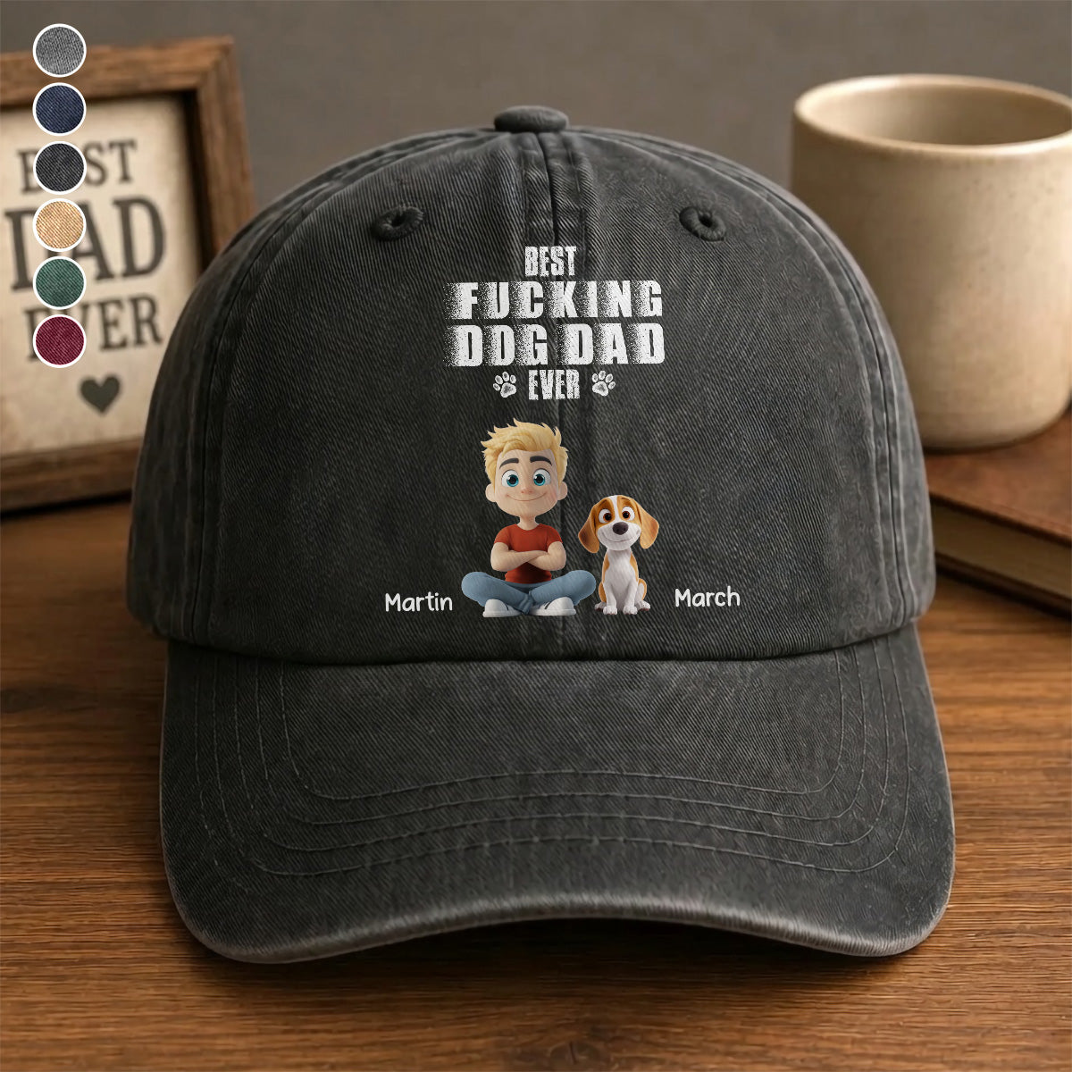 UPST54 Best Dog Dad Ever -Personalized Custom Wash Denim Cap