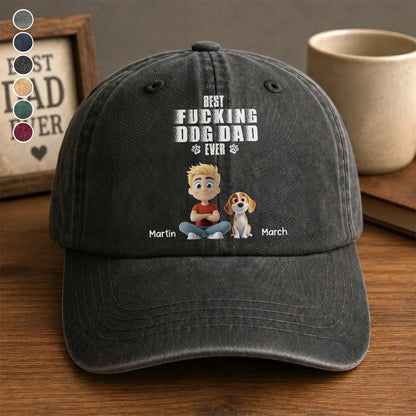 UPST54 Best Dog Dad Ever -Personalized Custom Wash Denim Cap