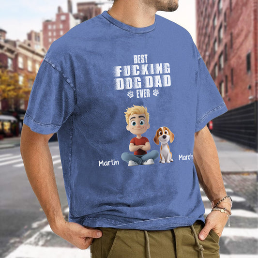 UPST54 Best Dog Dad Ever - Personalized Custom Washed T-shirt