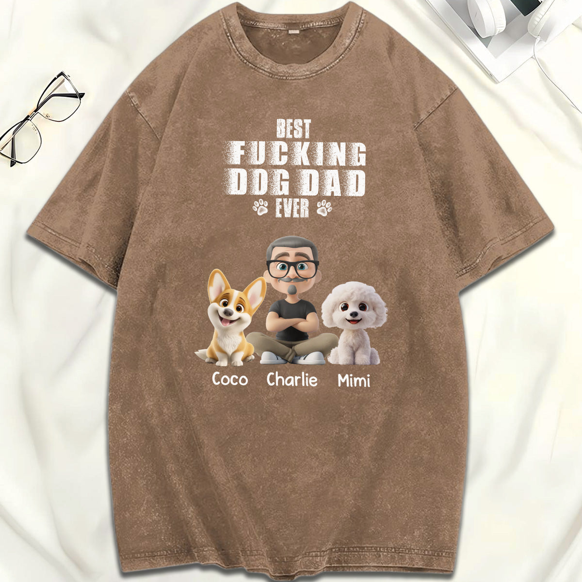 UPST54 Best Dog Dad Ever - Personalized Custom Washed T-shirt