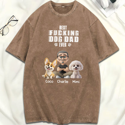 UPST54 Best Dog Dad Ever - Personalized Custom Washed T-shirt