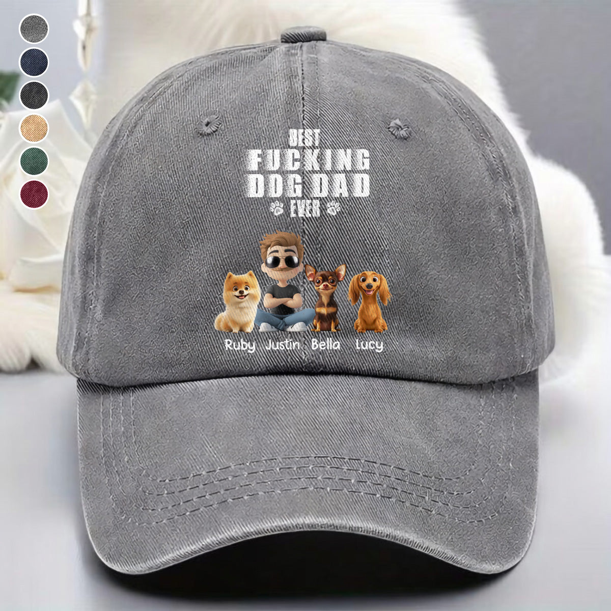UPST54 Best Dog Dad Ever -Personalized Custom Wash Denim Cap
