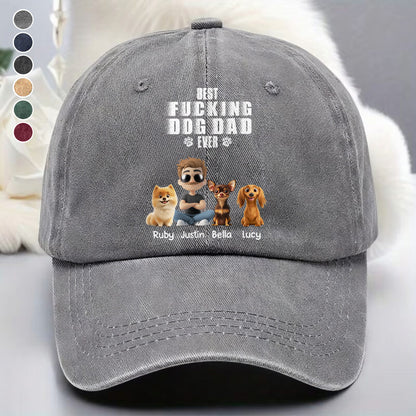 UPST54 Best Dog Dad Ever -Personalized Custom Wash Denim Cap