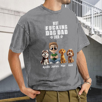 UPST54 Best Dog Dad Ever - Personalized Custom Washed T-shirt