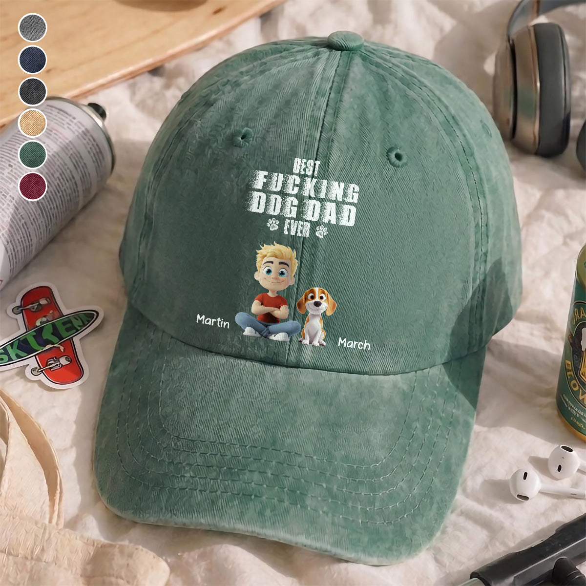 UPST54 Best Dog Dad Ever -Personalized Custom Wash Denim Cap