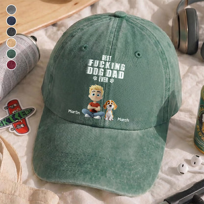 UPST54 Best Dog Dad Ever -Personalized Custom Wash Denim Cap