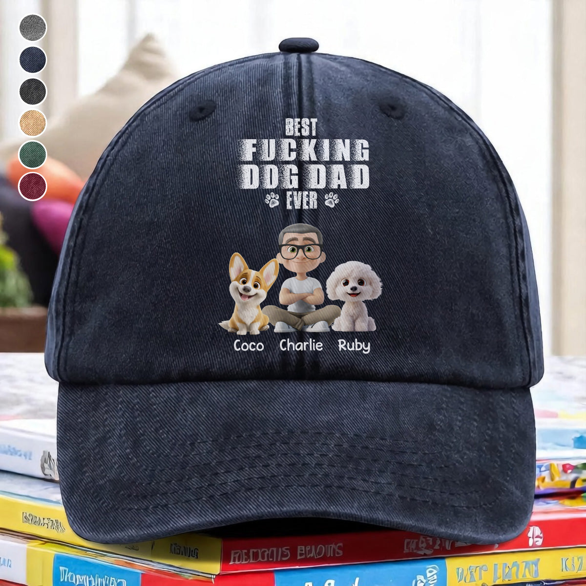 UPST54 Best Dog Dad Ever -Personalized Custom Wash Denim Cap