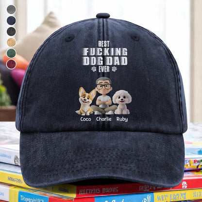 UPST54 Best Dog Dad Ever -Personalized Custom Wash Denim Cap