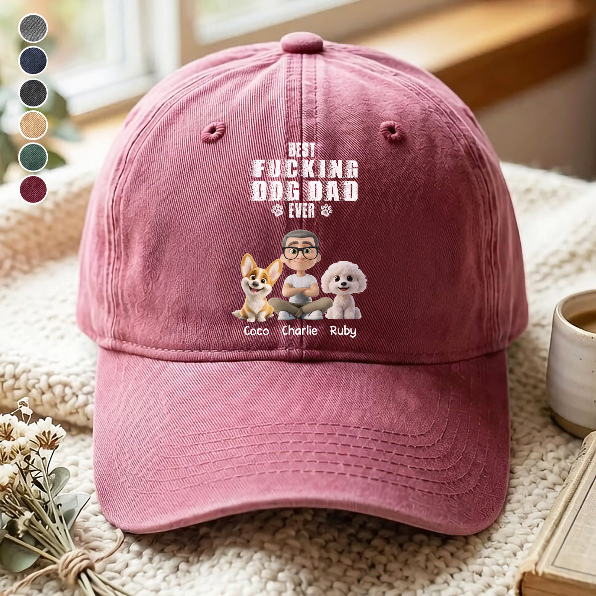 UPST54 Best Dog Dad Ever -Personalized Custom Wash Denim Cap