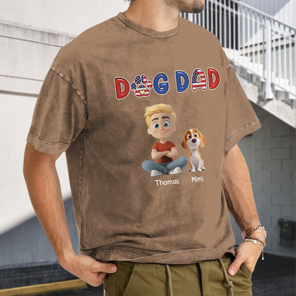 UPST55 Dog Dad - Personalized Custom Washed T-shirt
