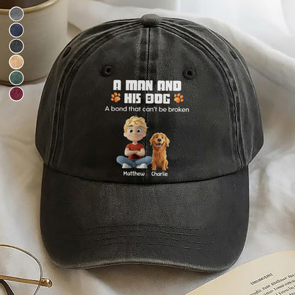 UPST56 A Man And His Dog A Bond That Can't Be Broken - Personalized Custom Wash Denim Cap