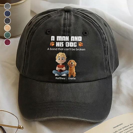 UPST56 A Man And His Dog A Bond That Can't Be Broken - Personalized Custom Wash Denim Cap