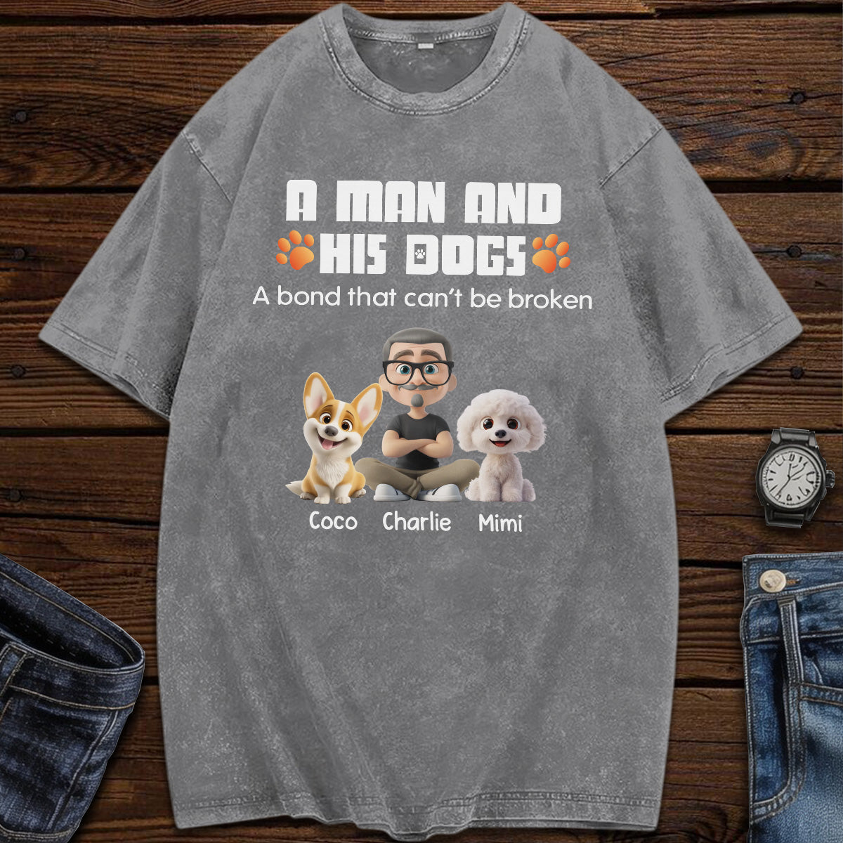 UPST56 A Man And His Dog A Bond That Can't Be Broken - Personalized Custom Washed T-shirt