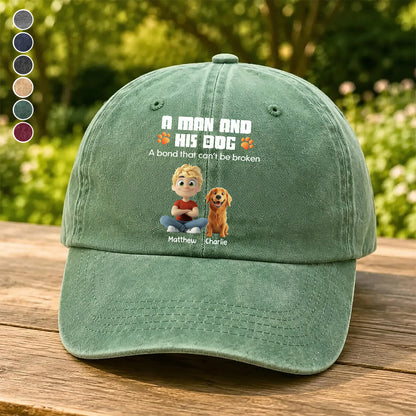 UPST56 A Man And His Dog A Bond That Can't Be Broken - Personalized Custom Wash Denim Cap