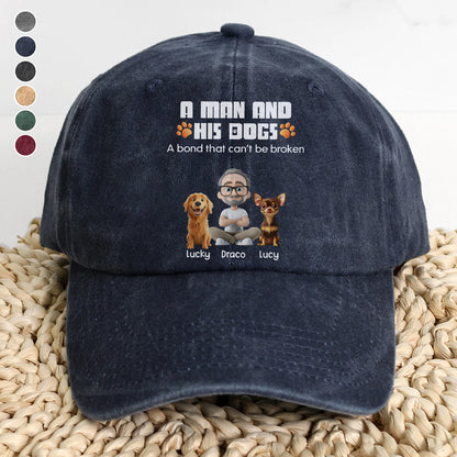 UPST56 A Man And His Dog A Bond That Can't Be Broken - Personalized Custom Wash Denim Cap