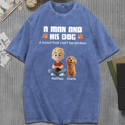 UPST56 A Man And His Dog A Bond That Can't Be Broken - Personalized Custom Washed T-shirt