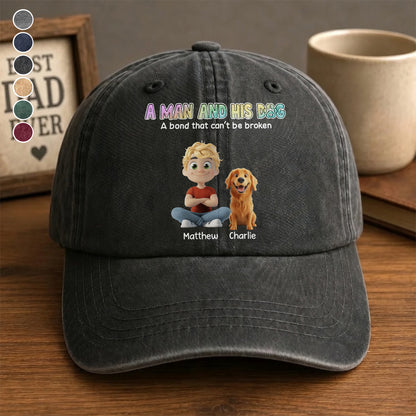 UPST57 A Man And His Dog A Bond That Can't Be Broken - Personalized Custom Wash Denim Cap