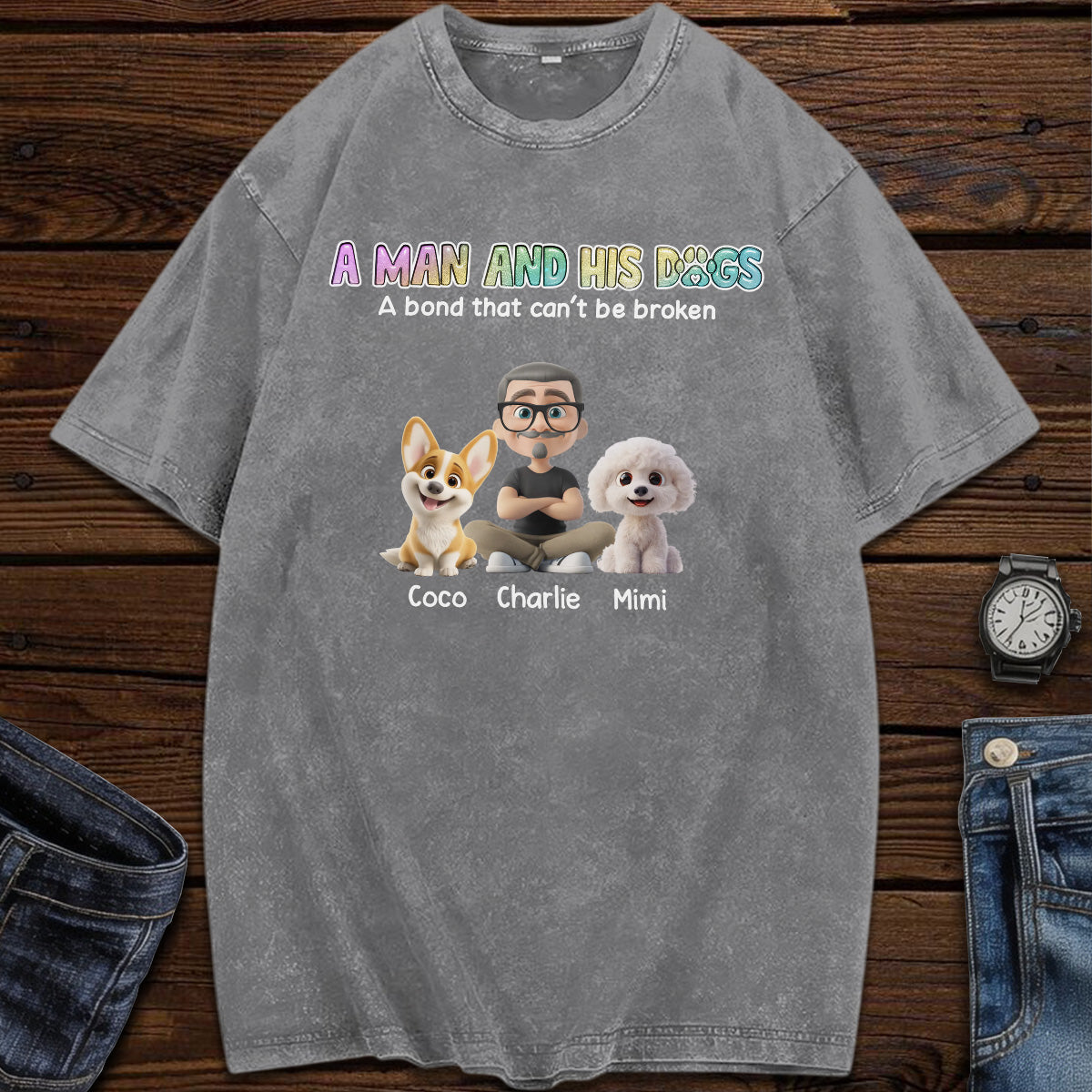 UPST57 A Man And His Dog A Bond That Can't Be Broken - Personalized Custom Washed T-shirt