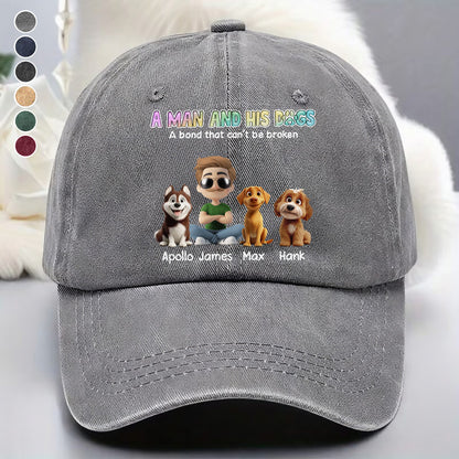 UPST57 A Man And His Dog A Bond That Can't Be Broken - Personalized Custom Wash Denim Cap