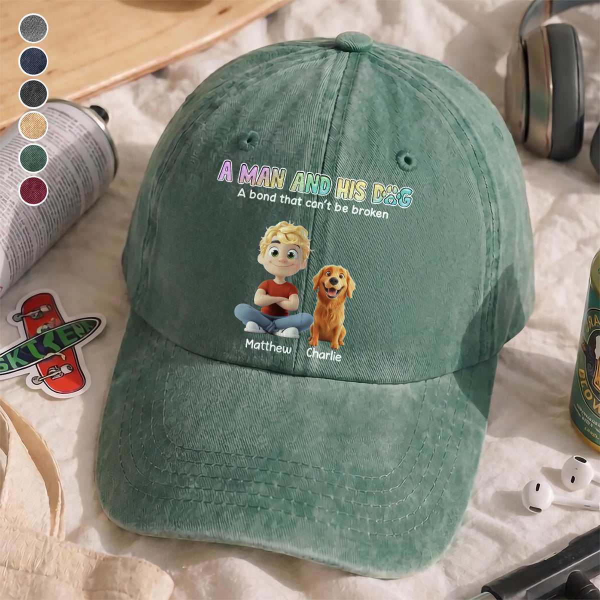 UPST57 A Man And His Dog A Bond That Can't Be Broken - Personalized Custom Wash Denim Cap