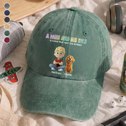 UPST57 A Man And His Dog A Bond That Can't Be Broken - Personalized Custom Wash Denim Cap