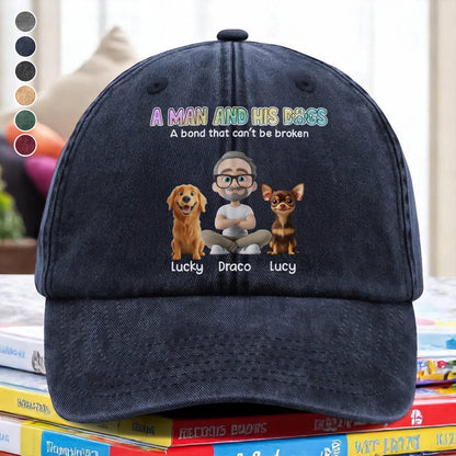 UPST57 A Man And His Dog A Bond That Can't Be Broken - Personalized Custom Wash Denim Cap