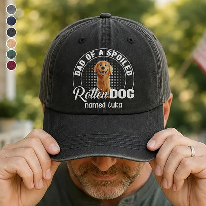 UPST58 Dad Of A Spoiled Rotten Dog - Personalized Custom Wash Denim Cap
