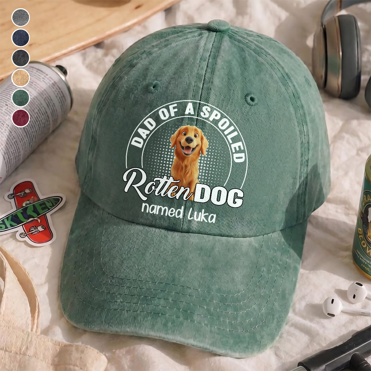 UPST58 Dad Of A Spoiled Rotten Dog - Personalized Custom Wash Denim Cap