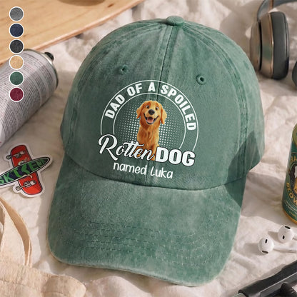 UPST58 Dad Of A Spoiled Rotten Dog - Personalized Custom Wash Denim Cap