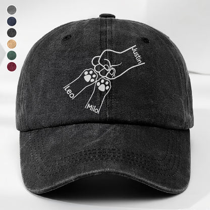 UPST59 Paws And Dad Fist Bump - Personalized Custom Wash Denim Cap