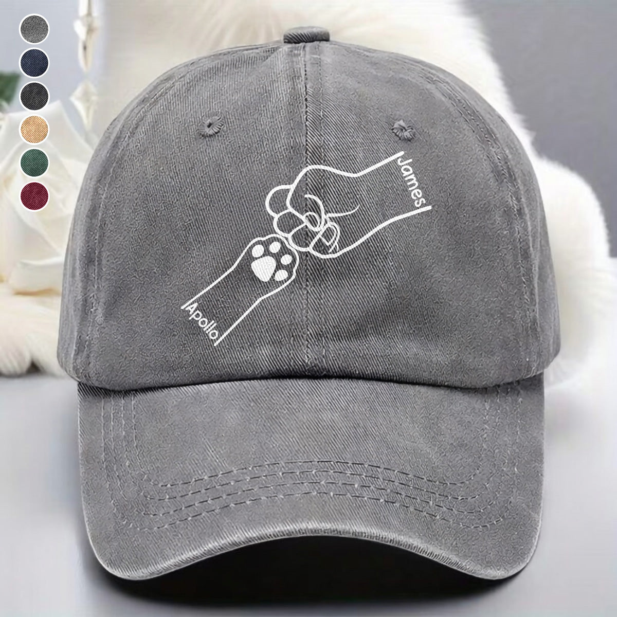 UPST59 Paws And Dad Fist Bump - Personalized Custom Wash Denim Cap