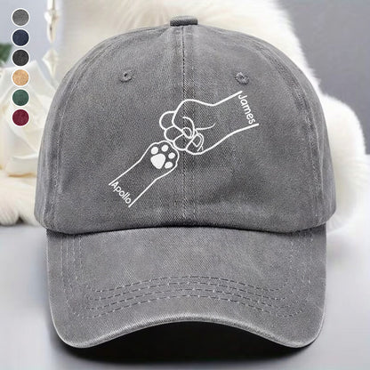 UPST59 Paws And Dad Fist Bump - Personalized Custom Wash Denim Cap