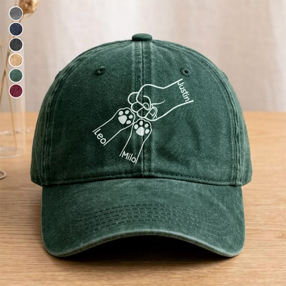 UPST59 Paws And Dad Fist Bump - Personalized Custom Wash Denim Cap
