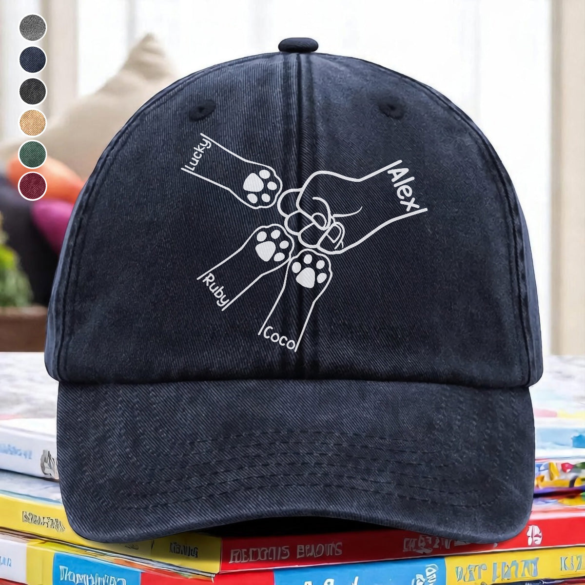 UPST59 Paws And Dad Fist Bump - Personalized Custom Wash Denim Cap