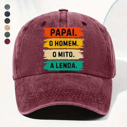 PST214 Papal O Homem O Mito A Lenda - Personalized Custom Wash Denim Cap