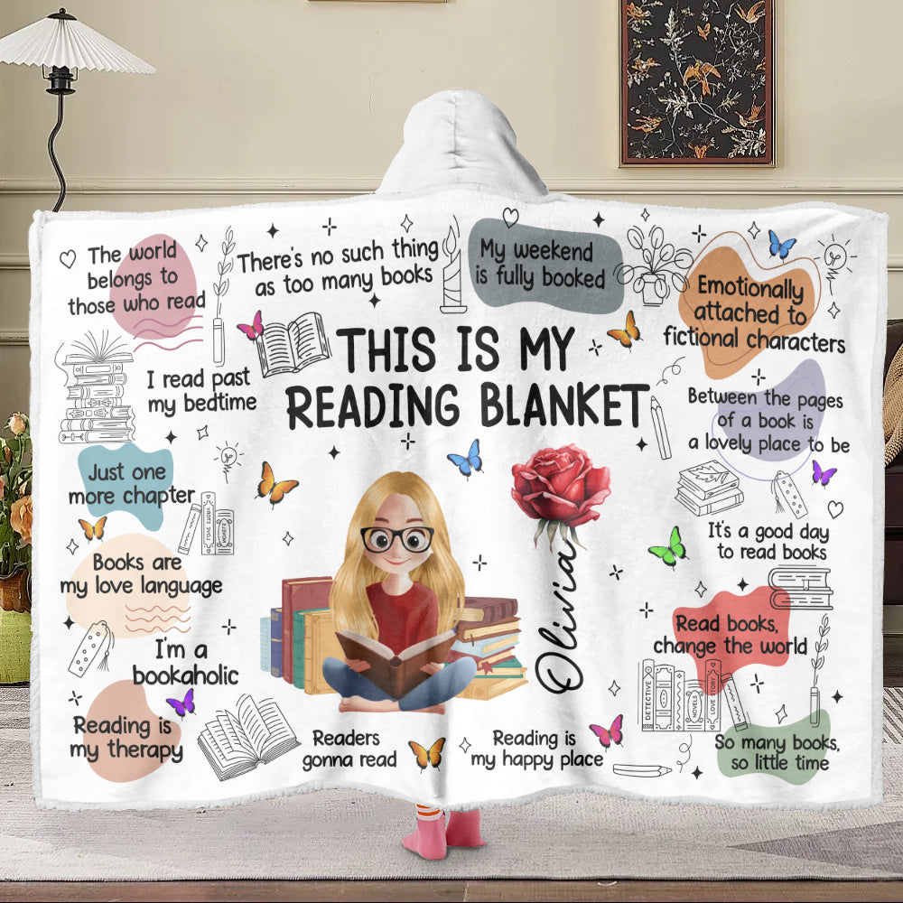 APST07 This Is My Reading Blanket - Custom Personalized Wearable Hooded Blanket