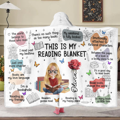 APST07 This Is My Reading Blanket - Custom Personalized Wearable Hooded Blanket