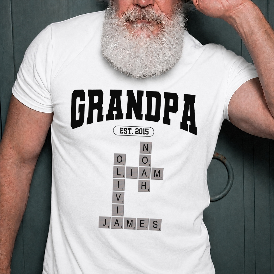 VPST52 Grandpa Kids Names Crossword Puzzle - Personalized T-shirt Hoodie