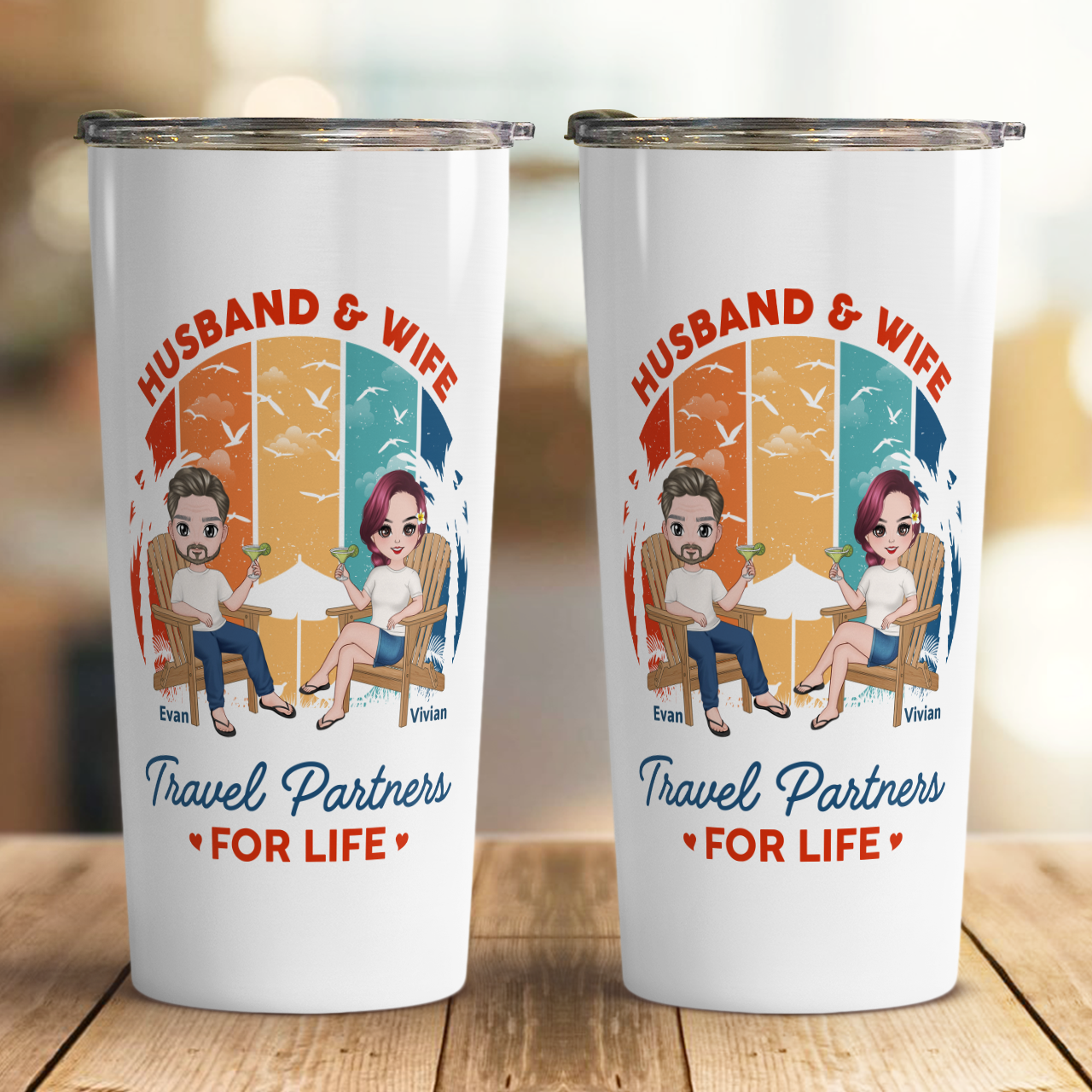 VPST36 Husband and Wife Travel Partners For Life - Personalized Custom Tumbler