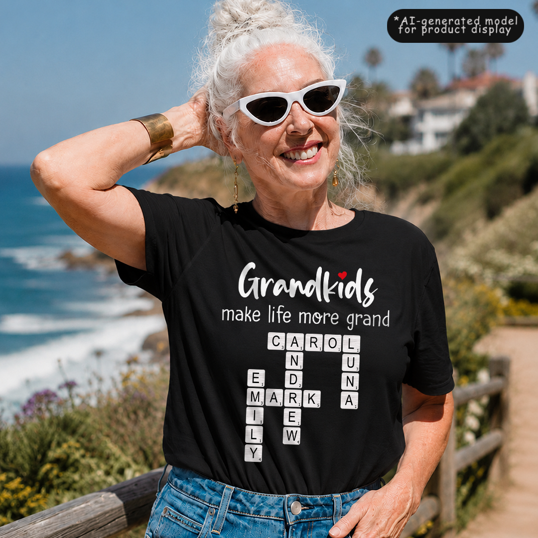VPST53 Grandkids Make Life More Grand Kids Names Crossword Puzzle - Personalized T-shirt Hoodie