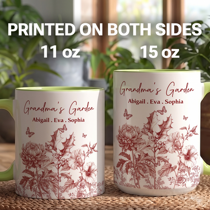 MPST18 Grandma's Garden Toile De Jouy Birth Flowers - Personalized White Mug Accent Mug