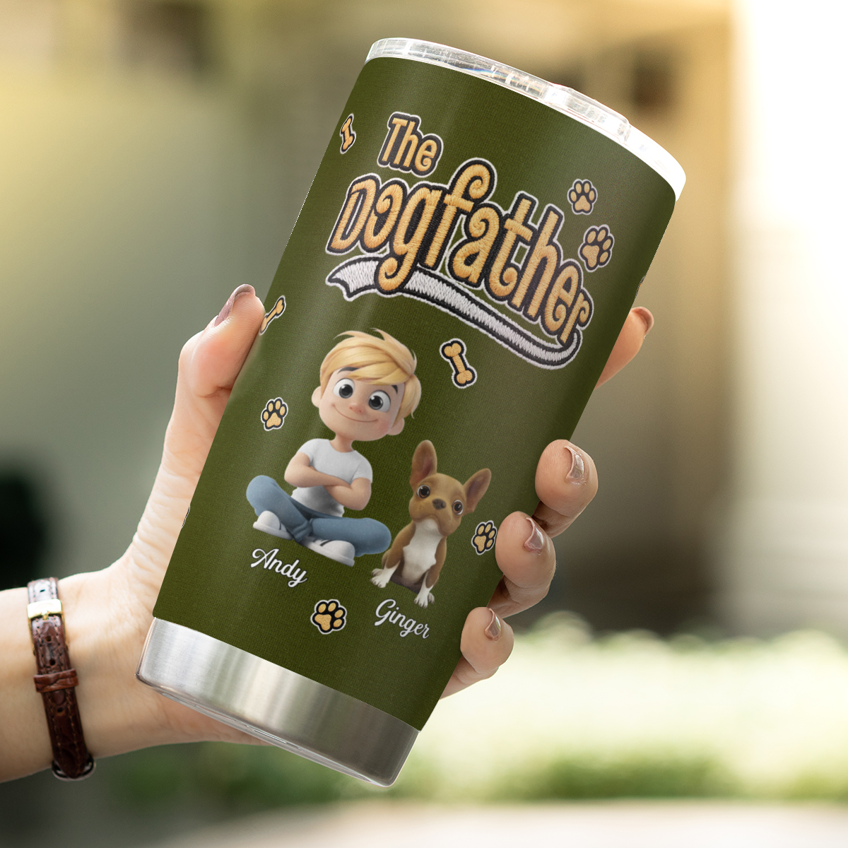 VPST34 The Dog Father Embroidery Effect - Personalized Custom Tumbler