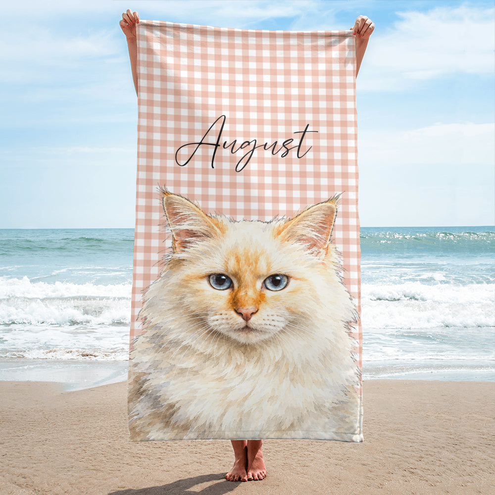 PST233 Photo Upload Pet's Lover Gingham - Personalized Beach Towel