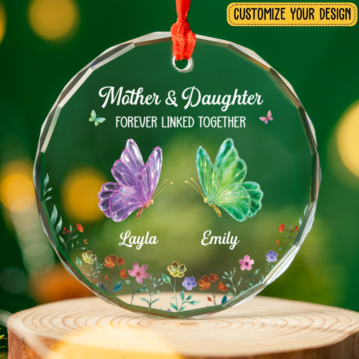 PST249 Mom And Daughters Butterflies - Personalized Glass Ornament