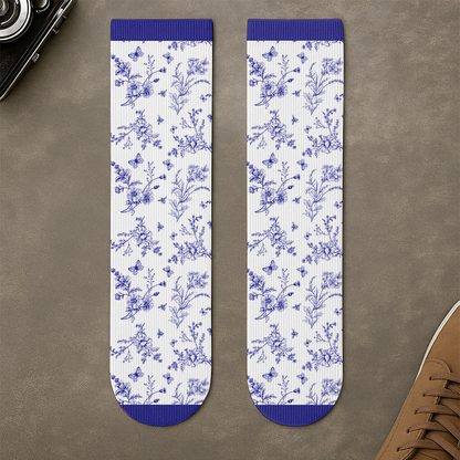 PSSO07 So Many Books So Little Time Toile De Jouy Style-Personalized Custom Crew Socks